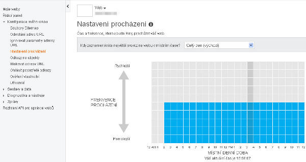 Nastavení frekvence procházení robotem BING