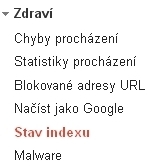 Google Webmaster Tools menu